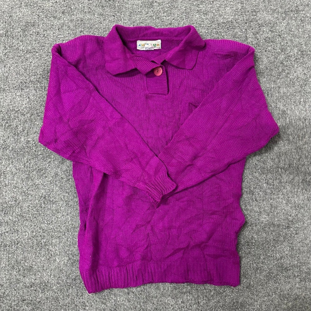 A'Milano Sweater Womens Size M Purple Collared Long Sleeve Knit Pocket Pullover